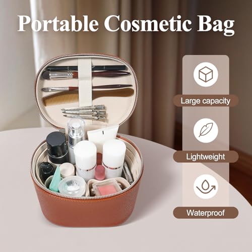 Makeup Bag, Checkered Makeup Bag with Compartments and Handle, Portable Cosmetic Organizer Bags,Toiletry Bag for Women