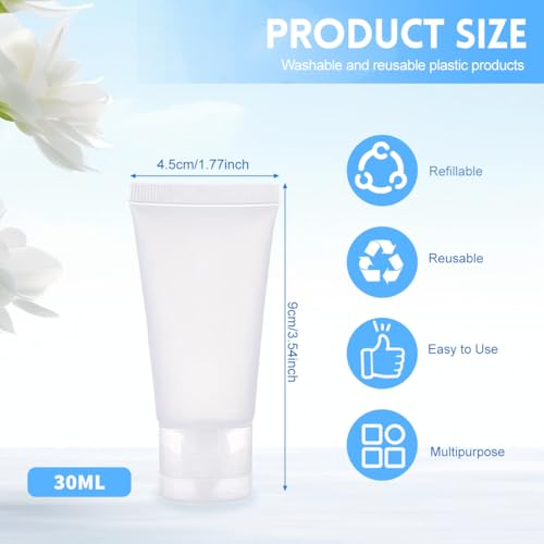 24PCS 30ml/1.7oz Empty Refillable Clear Plastic Squeeze Soft Tubes with Flip Cover Lotion Bottle Travel Sample Packing Cosmetic Makeup Container Storage Vials Jars for Facial Cleaner Toiletries
