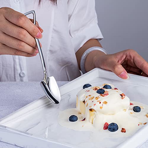 9Pcs Mini Stainless Steel Shovel Spoons Fork Reusable Tea Ice Cream Cake Fruit Desserts Spoon Server Mixing Spoon Tableware for Kitchen Restaurant Bistro Home Party, Silver
