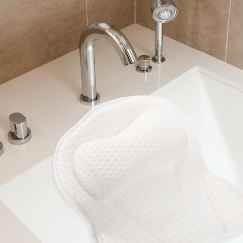 2 Pack Bath Pillow for Tub, Luxury Bathtub Pillow with Head, Neck, Shoulder and Back Support Soft 4D Mesh Bathtub Pillows with 6 Suction Cups - White