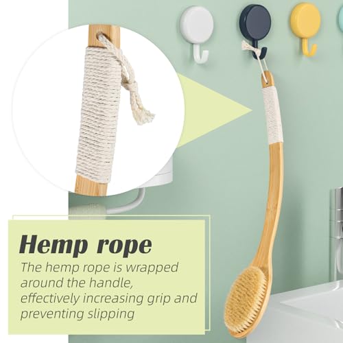 ????Bath Body Brush Shower, 22" Super Long Curved Bamboo Handle Antiskid Back Body Scrubber Wet/Dry Brushing, Moderately Soft Natural Bristle Body Brush for Showering