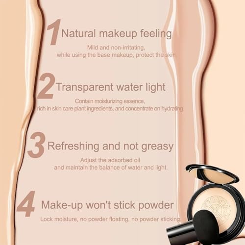 Makeup Foundation for Older Women, Moisturizing Concealer Long-Lasting Full Coverage, Mushroom Head Air Cushion CC Cream(Natural) (1 pcs)
