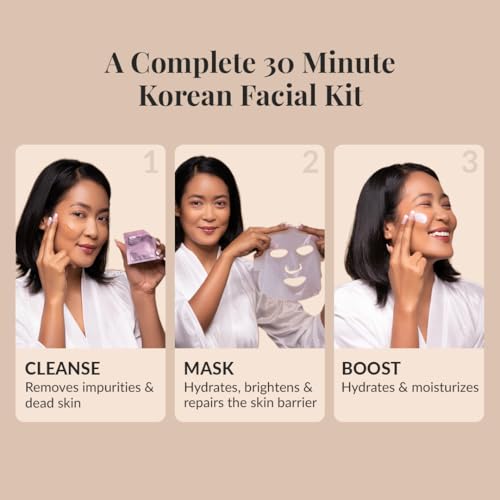 LuxaDerme Revive & Radiate 3 Step Tune-Up Kit - Cleansing Scrub, Bio Cellulose Sheet Mask, Booster Cream (Pack of 5)