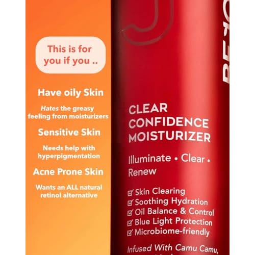 BEJOU Clear Confidence Moisturizer,Daily Oil Control Cream with Chontaduro, Camu Camu, Shiitake Mushroom, For Acne-Prone & Sensitive Skin,Dark Spots,Latin American Natural Retinol Alternative,1.7FL OZ