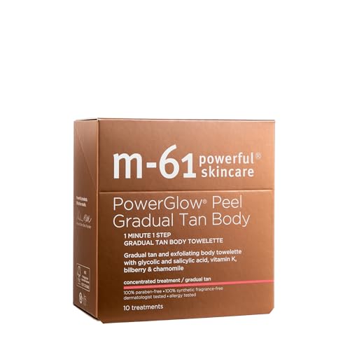 m-61 PowerGlow Peel Gradual Tan for Body | 1-Minute, 1-Step Exfoliating Body Peel To Build A Streak-Free Radiant Glow. With Glycolic and Salicylic Acid. Dermatologist & Allergy Tested - 10 Treatments