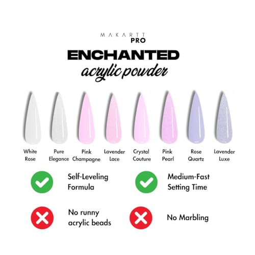 MakarttPro Acrylic Powder -The Enchanted Collection- 56g/2oz, Set of 8 Colors for Nail Extension | Professional Acrylic Nail Cover Powder for Private Nail Technicians, 8 x 56g Combo Pack