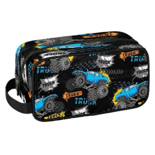 Boys Toiletry Bag for Kids Cartoon Truck Waterproof Hanging Cosmetic Makeup Dopp Kit Pouches for Travel Sports Shower Essential