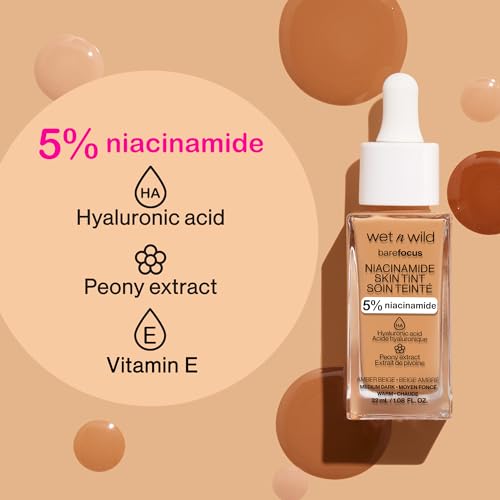 wet n wild Bare Focus Skin Tint, 5% Niacinamide Enriched, Buildable Sheer Lightweight Coverage, Natural Radiant Finish, Hyaluronic & Vitamin Hydration Boost, Cruelty-Free & Vegan - Soft Ivory