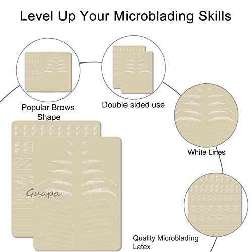 5pcs Microblading Hair Strokes Practice Latex Strokes Practice Skin Double Sided Eyebrow Inkless Fake Skin Pre-Printed and Inkless (White Outline-Hair Strokes)