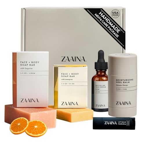 ZAAINA Men¡¯s Self Care Package, Valentine Gifts for Men, Relaxation Spa Gift Set - Luxury Natural Handmade Grooming Kit for Husband Dad Friend, Birthday Gifts for Him (Deluxe Set)