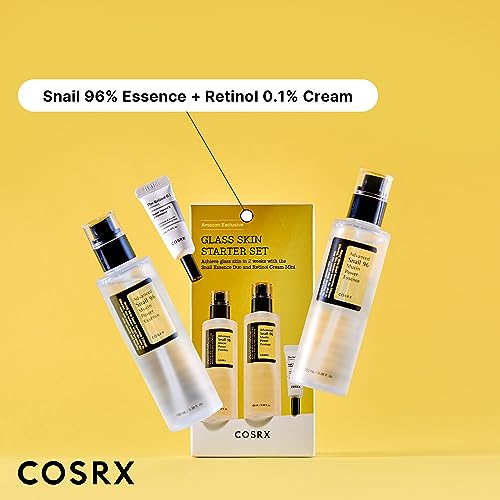 COSRX Glass Skin Starter Set + Hydrogel Mask 3EA- Snail 96% Essence Duo and Glass Glow Hydrogel Collagen Face Mask, Travel Essentials, Stocking Stuffers, Korean Skin Care