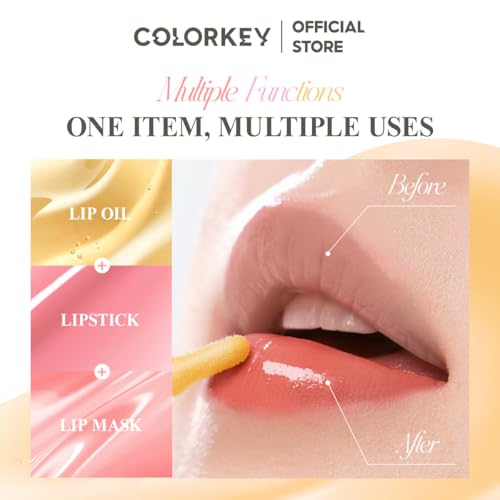 COLORKEY Water Color Changing Lip Oil, Transformative Lip Tint, Hydrating & Plumping, Long-Lasting, Non-Sticky, Water-Resistant, Enriched with Essential Oils (03)