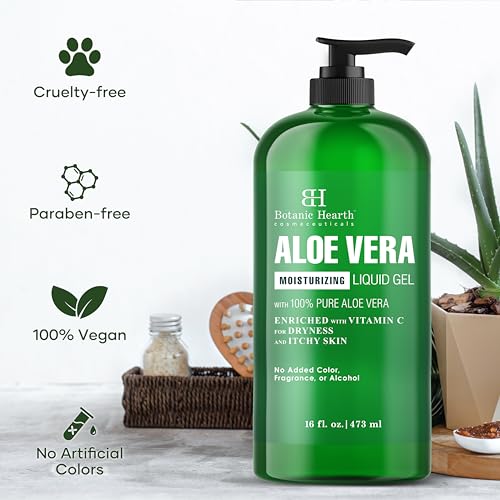 Botanic Hearth Aloe Vera Moisturizing Liquid Gel ? 100% Pure Aloe, Enriched with Vitamin C for Dry & Itchy Skin ? No Added Color, Fragrance, or Alcohol ? 16 fl. oz