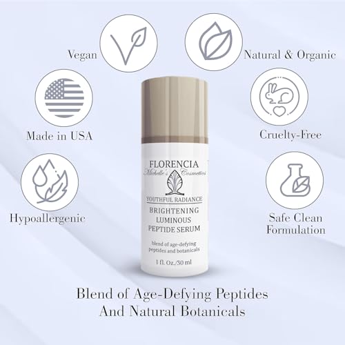 Florencia Brightening Luminous Peptide Serum - Age-Defying Face Serum with Peptides, Sodium Hyaluronate & Organic Botanicals ? Helps to Reduce Wrinkles, Illuminate Complexion, 1 Oz