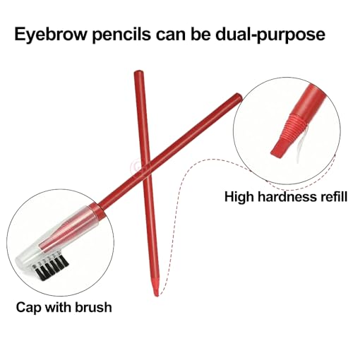 3Pcs Permanent Makeup Pencil Set - Red Eyebrow & Lip Tattoo Mapping Pencil with Brush | Waterproof, Long-Lasting, Peel-Off Design | Professional Microblading, Cosmetic Tattoo Tools