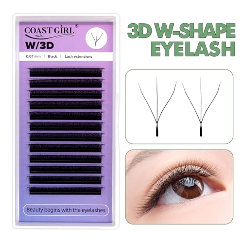 COAST GIRL YY/3D/4D/5D/6D W Shape Eyelash Extensions Premade Volume Fans 0.07mm C/D Curl 8-15mm W Lashes Volume Fans Premade False Eyelashes (3D W 0.07 D, 8-15mm Mix)