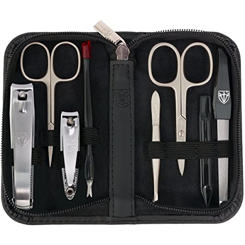 3 Swords Germany ? brand quality 8 piece manicure pedicure grooming kit set for professional nail care with genuine leather case black - Made in Germany