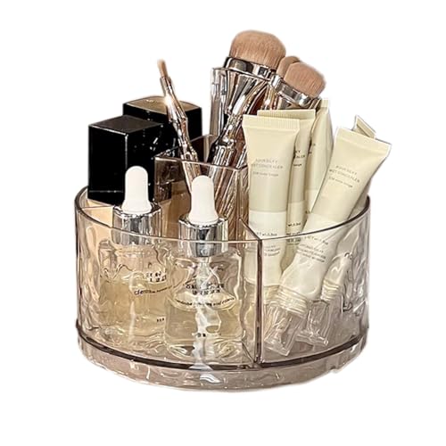 Multifunction Cosmetic Organizer, Rotating Makeup Brush Holder with Multi-Compartment Design, Countertop Organizer for Vanity, Bathroom Counter, Pantry, Cabinet (Transparent Ripple)