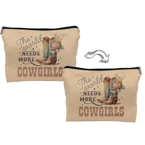 The World Needs More Cowgirls Funny Makeup Bag, Retro Western Country Floral Boots Cosmetic Bag, Gift for Teen Girls