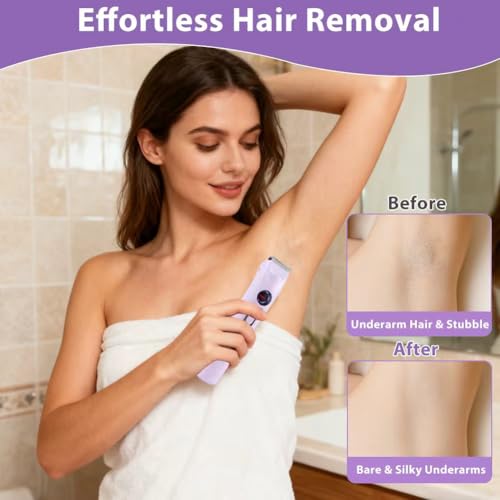 Abnaok 4-in-1 Electric Razors for Women, Cordless Electric Razors for Body Hair, IPX7 Waterproof Bikini Shaver with Replaceable Blade Heads & LED Display for Face/Underarm/Leg