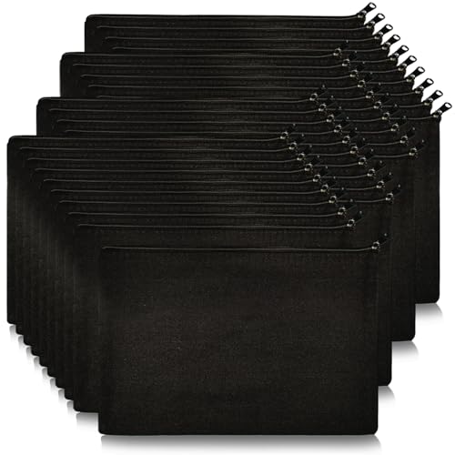 Koolmox Bulk 40 Pack Makeup Bags, 9x7 Large Plain Black Canvas Pouch with Zipper, Cotton Cosmetic Bags Wholesale for Paint, Heat Transfer Print, Craft, Draw, Decoration, Pen Case