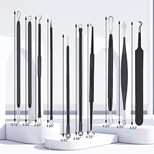MENOLY Pimple Popper Tool Kit 10 Pcs, Pimple Blackhead Remover Tool Zit Popper for Blemish, Pimple Comedone Extractor Acne Tool for Blackheads, Acnes, Whiteheads Nose Face Tools with Leather Bag