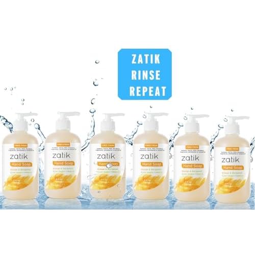 Zatik Naturals - Liquid Hand Soap with Orange & Bergamot, Moisturizing Handwash, Grey Water Safe, 12 fl oz (Pack of 6)