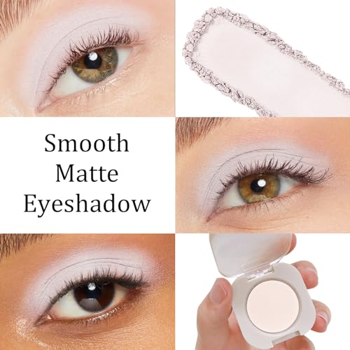 Single Matte Eyeshadow, Off White Eye Shadow, Ultra-fine Lightweight Powder, Brightenning Primer Base Eyeshadow, High Pigment, Long Lasting, Multiuse Blendable Korean Eyes Makeup, Moonlight