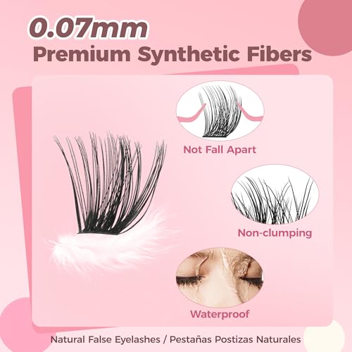 DIY Lash Clusters Kit, 240PCS 30D+40D Mixed Lengths 10?16mm, Natural Wispy Fluffy Look, 2-in-1 Bond&Seal+Precision Tweezer, Lashes Extension Kit (0.07D, 10-16mm, Individual Lashes Kit)