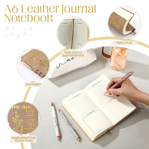 Skylety 6 Pcs Christian Gifts Set for Women Friend Sister Mom Prayer Journal with Pens Cup Bag Bible Study Supplies for Birthday Easter Mother's Day Church Office Gifts(Brown)