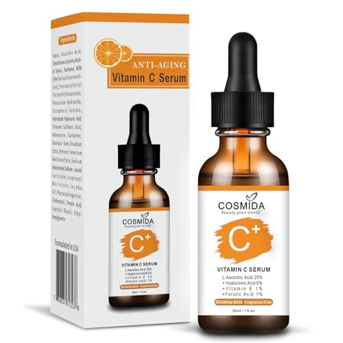 Vitamin C Serum for face with Hyaluronic Acid, Collagen Anti Aging Serum for Glow,Dark Spots,Acne,Wrinkle & Fine Lines,Korean Skincare Brightening Serum with Ferulic Acid Fragrance free 1fl.oz