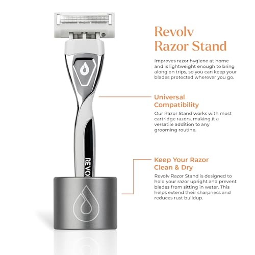 Revolv Razor - Razor Stand - Durable Razor Holder with Rubberized Non-Slip Base - Keeps Blades Clean, Dry & Upright -Opening measures 3/4 of an inch. Compatible with Most Cartridge Razors