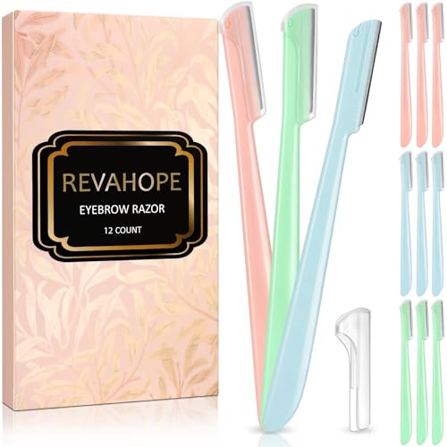 12 Pieces Eyebrow Razor, Dermaplane Razor with Blade Cover Face Razors for Women, Dermaplaning Tool for Face Peach Fuzz Face Shaver for Women and Men, Safe and Newbie Friendly