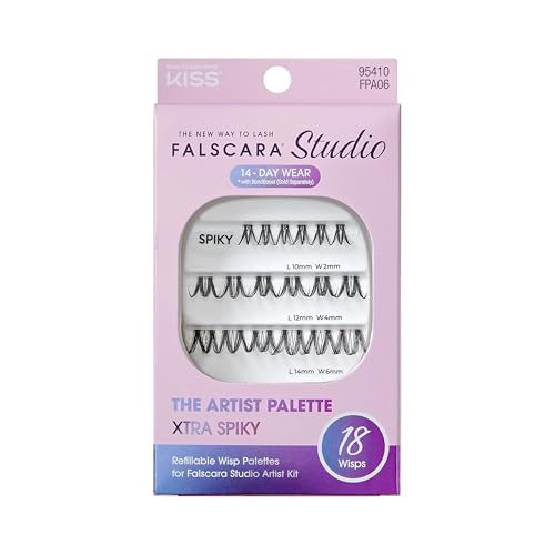FALSCARA Studio Lash Extension Kit, Individual Lash Palette, 18 Stackable Lash Clusters, ¡®Xtra Spiky¡¯ False Eyelashes, Medium Volume, Length 10mm?14mm, Band Size 2mm-6mm