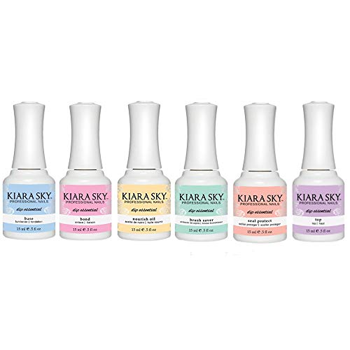 Kiara Sky Professional - Dip Manicure Nail Liquid Essentials - Long Lasting Nail Gels - Beauty Essentials Nail Design for Nail Art - Dip Liquids for Dip Manicure 0.5 fl oz, Essentials Kit Steps 1-6