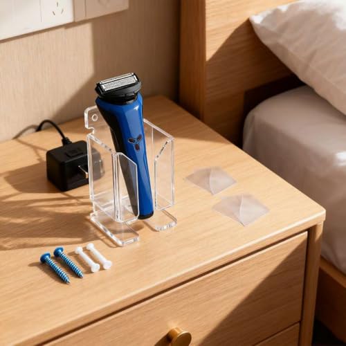 Electric Shaver Wall Stand for Bathroom, Acrylic barber Razor Holder ? Easy-to-Install Organizer for Men¡¯s/Women¡¯s Electric Shavers (Clear)