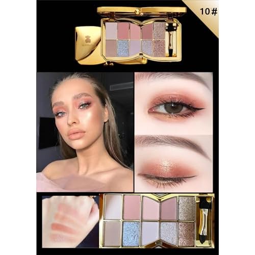 Glitter Eyeshadow Palette, 10 Colors Sparkle Shimmer & Matte Eye Shadow Highly Pigmented Waterproof Long Lasting Makeup Set (Color 10)