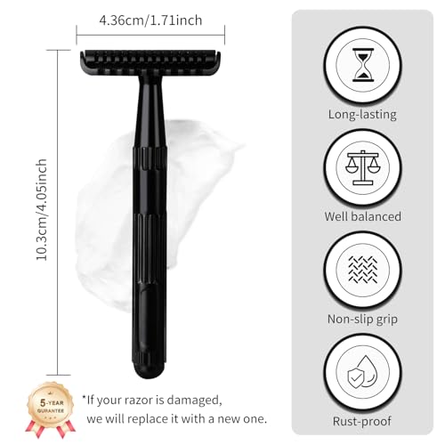 Double Edge Safety Razor, Single Blade Razors for Men and Women, Resuable Metal Razor, with 10 Double Edge Blades, Smooth Close Shave, Plastic-free Eco-Friendly Sustainable Shaving