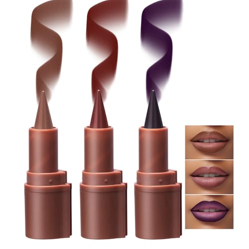 3Pcs 2 in 1 Lip Liner Set - Matte Nude Creamy Lip Pencil, Dark Brown Red High Pigmented, Long-Lasting Lip Liner with Plumping Effect (Milky Tea+Caramel+Grapes, 3Pcs)