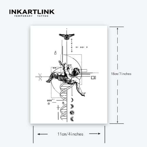 INKARTLINK Tattoo Tech,2 Sheets Extra-Large Semi Permanent Tattoo, Adult Art Design Temporary Tattoos, Lasts 1-2 Weeks, Waterproof, Realistic look, No Adhesive, No reflection (Descending Angel Design?