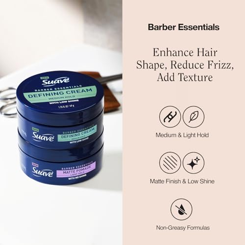 Suave+ Barber Essentials Variety 2-Pack ? Matte Pomade for Men, Light Hold, No Shine + Defining Cream, Medium Control, Low Luster, 1.75 Oz Each