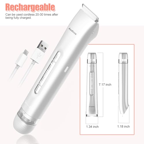 Bikini Trimmer for Women 2 in 1, Dual Head Womens Electric Shaver, Electric Razors for Pubic Hair, IPX7 Waterproof Rechargeable Facial Hair Removal for Shaving Underarm Leg Arm Body Face, White