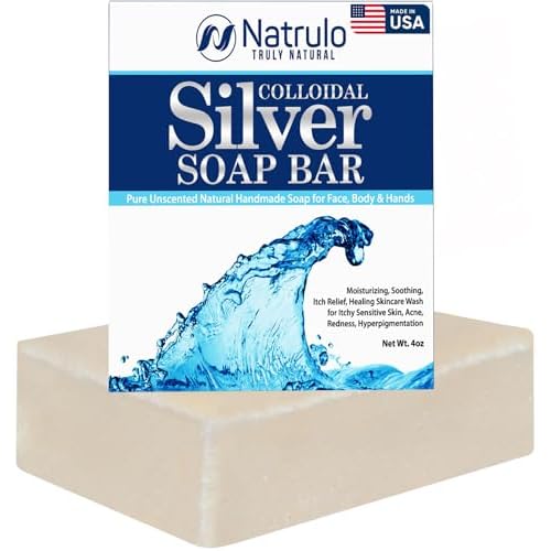 Colloidal Silver Soap Bar, 4oz Unscented ? Natural Handmade in USA Pure Cleanser for Face, Body & Hands ? Cleansing, Moisturizing, Soothing Itch Relief Wash for Sensitive Skin, Acne, Hyperpigmentation