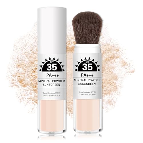 Mineral Powder Sunscreen SPF 35 Setting Powder for Face & Scalp Broad Spectrum Mineral Brush Powder Lightweight Breathable Oil Control Matte Finish for All Skin Tones(Translucent)