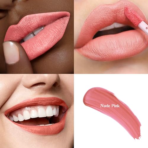3-Pack Multicolor Matte Liquid Lipstick Set ? Peach Pink, Nude Pink & Caramel ? Long-Lasting, Smudge-Proof, Waterproof ? High-Pigment, Transfer-Resistant Colors for All-Day Wear | Long-Lasting, High-Pigment, Non-Transfer