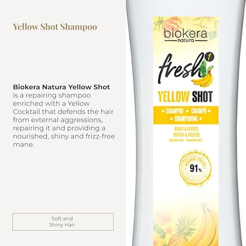 SALERM - Repair Shampoo Yellow Shot - Biokera Fresh - 300 ml - Repairs and Protects - For Shiny, Frizz-Free Hair - Sulfate-Free and Paraben-Free Shampoo