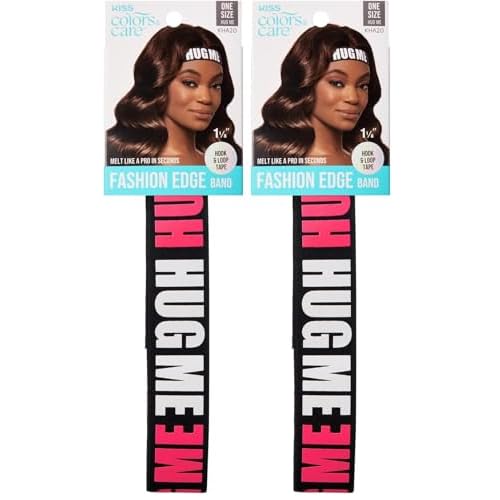 KISS COLORS & CARE Premium Perfect Melt Silicone Elastic Fashion Edge Wig Band, Adjustable Hook & Loop Tape Fastener, One Size Fits All, No Glue, Tape, or Clips, 1 1/8"- Style ¡®HUG ME¡¯ (Pack of 2)