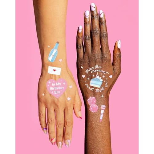 xo, Fetti Birthday Temporary Tattoos - 50 Iridescent Styles | Bday Decorations, Birthday Girl Party Accessory, Karma Theme Favor, Concert Gift, Cute Bday Supplies