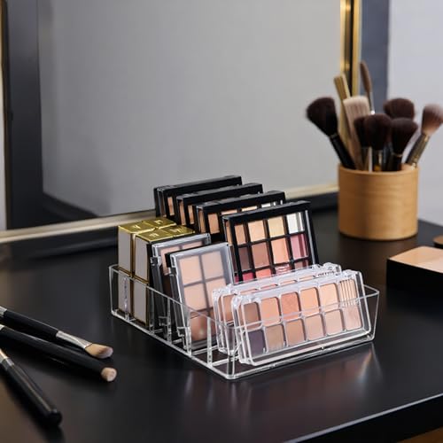 SINJEUN 4 Pack Acrylic Palette Organiser, 7 Sections Divided Makeup Palette Organiser for Eyeshadow, Contour Blush, Lipstick, Make Up Storage(Transparent, 7.5" x 6.3" x 1.8")
