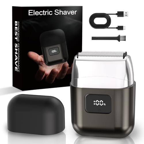 Electric Foil Shavers for Men: Mini Electric Razor with 3 Floating Blades, LED Display, Dual Speed - IPX7 Waterproof Wet/Dry Cordless Razor, USB Fast Charging, Travel Lock (Gray)